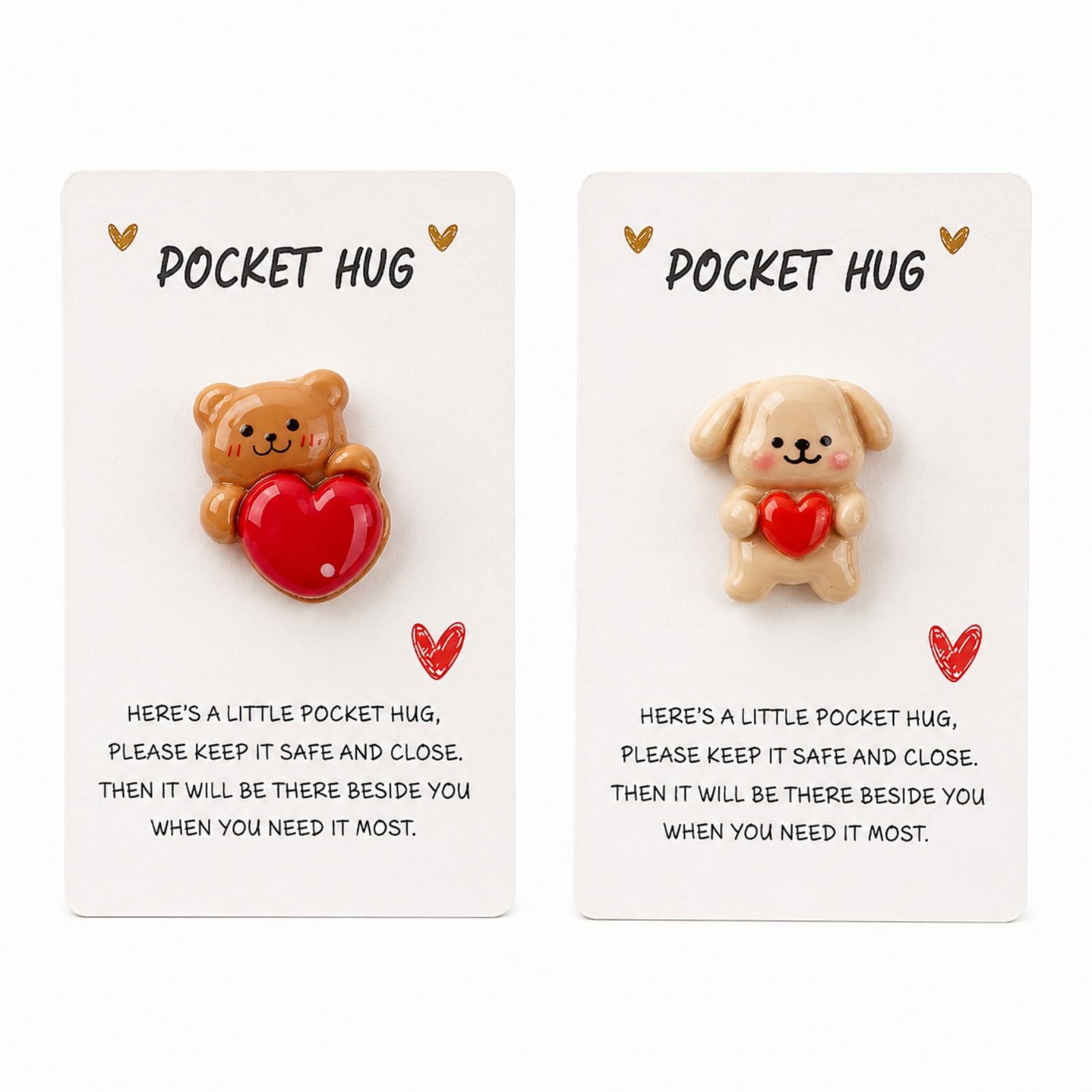 2 Pcs A Little Pocket Hugs Card, Heart Dog & Worry Bear Pocket Hugs Positive Gifts For Women, Cute Resin Worry Dolls Ornament Hug Gift, Encourage Gift Small Gifts For Women Men Friends Family Birthday