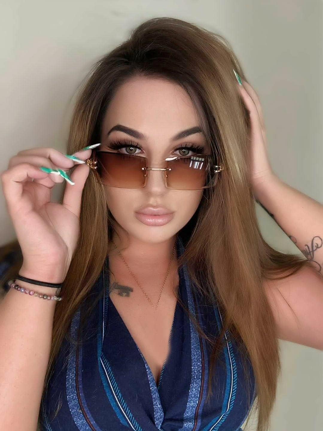 FEISEDY Vintage Rimless Sunglasses Rectangle Frameless Candy Color Glasses Women Men B2642