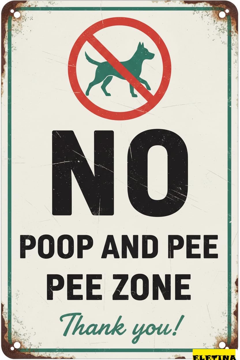 Vintage Metal Tin Sign for Man Cave No Pee And Poop Zone Dog Yard, 12"x 8" -uv Protected And Weatherproof Private Property Decorative