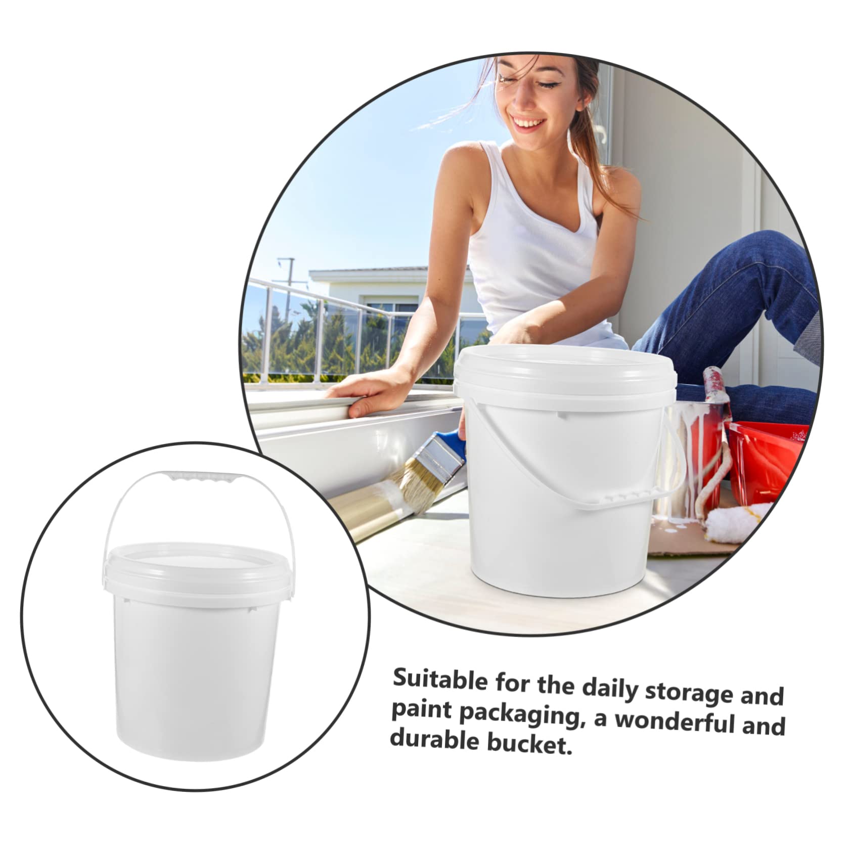 Cubo para Pintura Blanco Hdpe de 10 L con Tapa, Alta Resistencia | Redondo, para Embalaje de Pintura y Uso Diario, Resistente a Caídas, Apto para Aceite y Agua