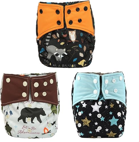 3 AIll in One - Pañales de tela para noche, inserto cosido AIO, reutilizable, lavable (estrellas tipi)