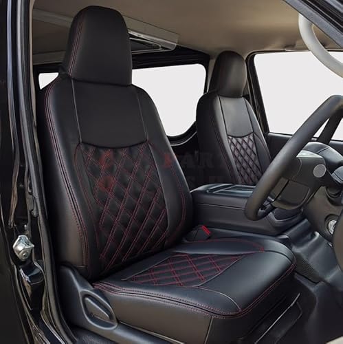 200系 ハイエース シートカバー DX DX-GLパッケージ 全対応 ヘッドレスト一体型 前席 カバー 内装パーツ 商用車用シートカバー 汚れ防止 (レッドキルト)
