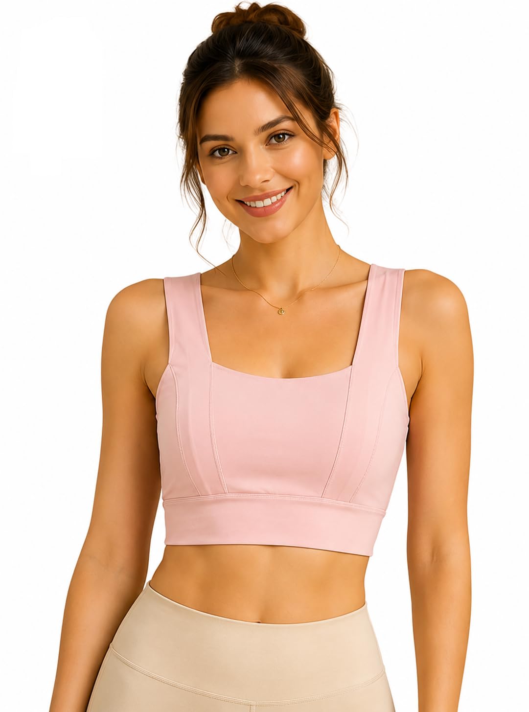 DC'Women's Square Neck Sports Bra, Crop Top, Sleeveless, Yoga and Workout/Pack of 1 (in, Numeric, 32, L, A, 32, Regular, Pink)-image-26