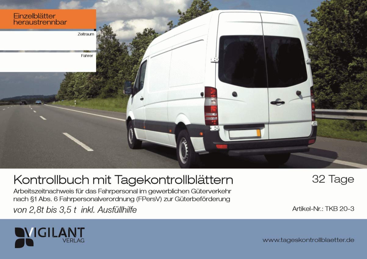 10er Pack Kontrollbuch mit 32 Tageskontrollblätter Güterverkehr (FPersV) | Premium-Qualität