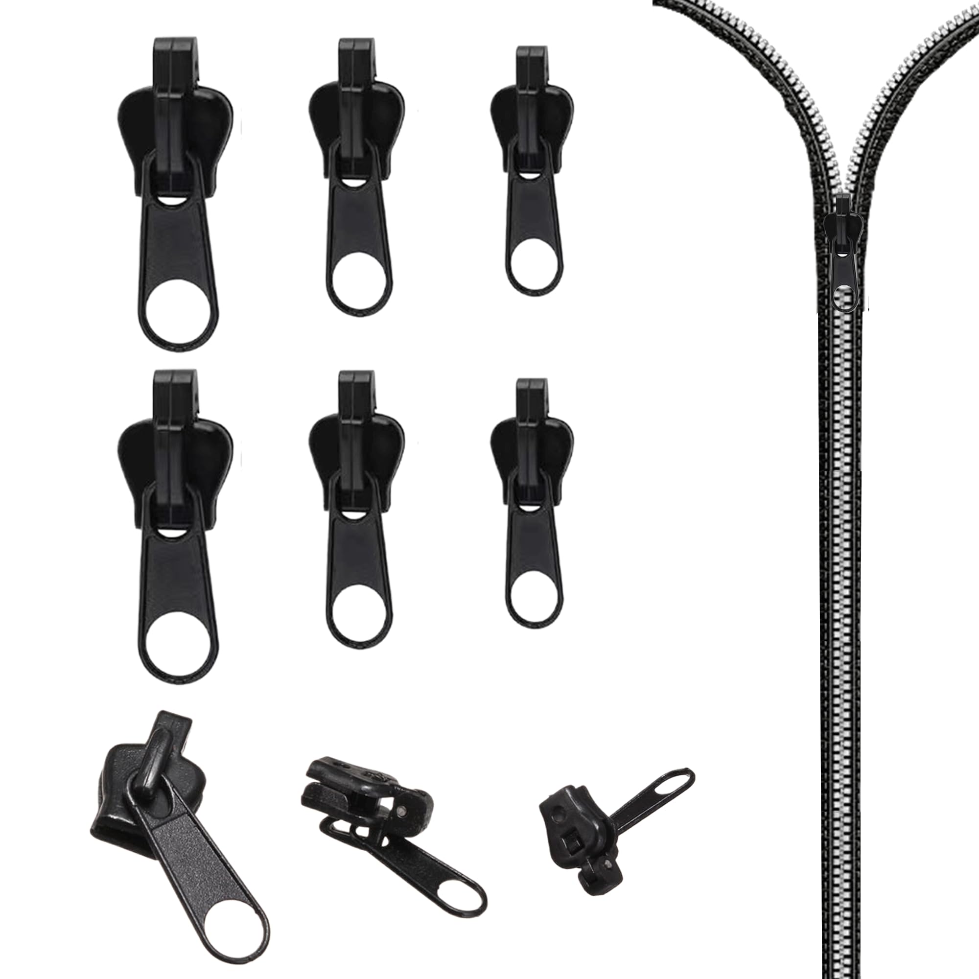 6PCS Zip Repair Kit Detachable Fixing Zipper Clip Zipper Pull Replacement Universal Extension Zipper Repair Kit for Luggage Backpacks Jackets Jeans Instant Zipper Rescue Extension & Fixing DIY Crafts