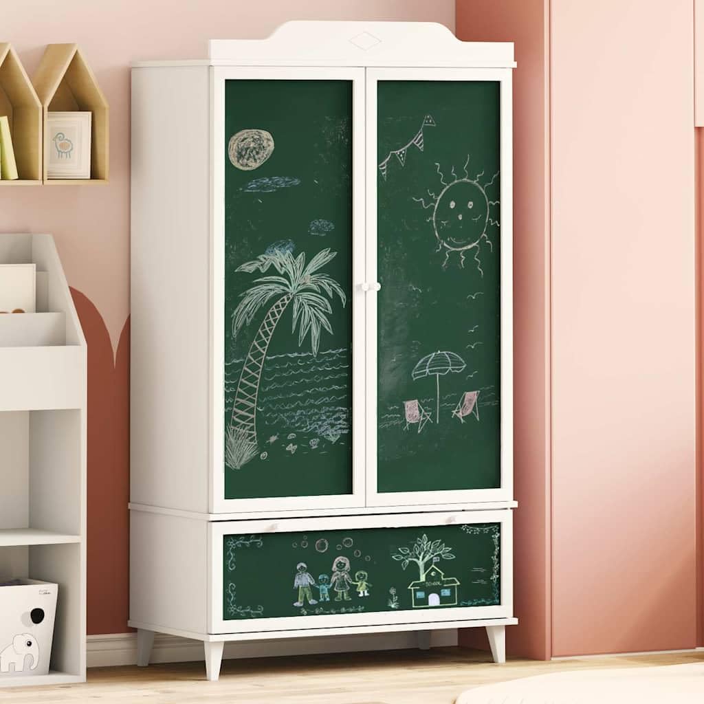 Schrank mit Kreidetafel und Schublade ROROS Weiß 90 x 45 x 165 cm