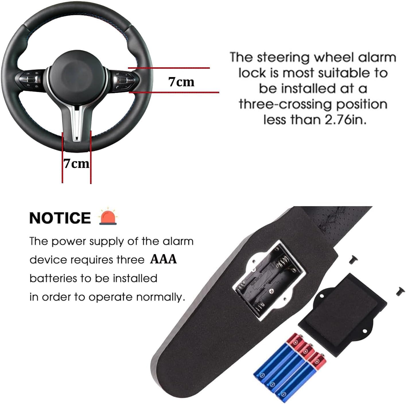 Antifurto Auto con Allarme, 130 dB Blocca Sterzo Automobile Robusto Anti furto di Sicurezza con 2 Chiavi, Universale Bloccaggio volante er Auto, Camper Camion