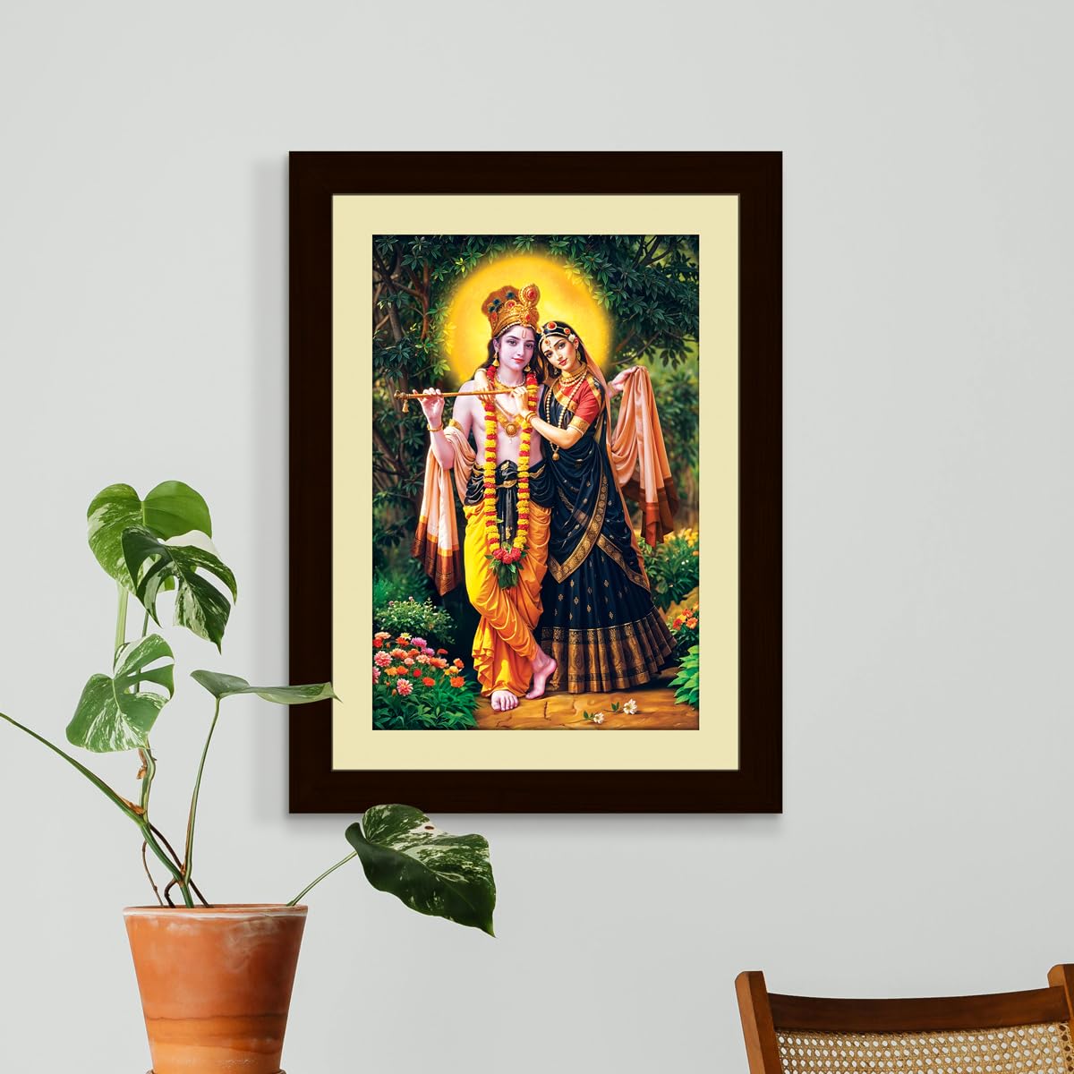 ArtX Wood Bhagwan Radha Krishna Traditional Indian Multicolor Framed Painting Prt (Axh0136-Rdk) 3