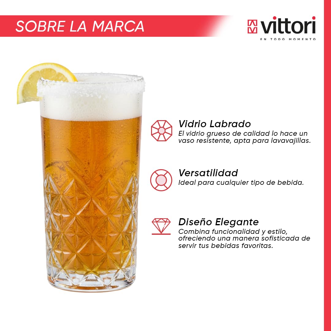VITTORI Jaiboleros Infinity - Juego de 6 vasos de cristal con diseño atemporal de bola alta, 450 ml