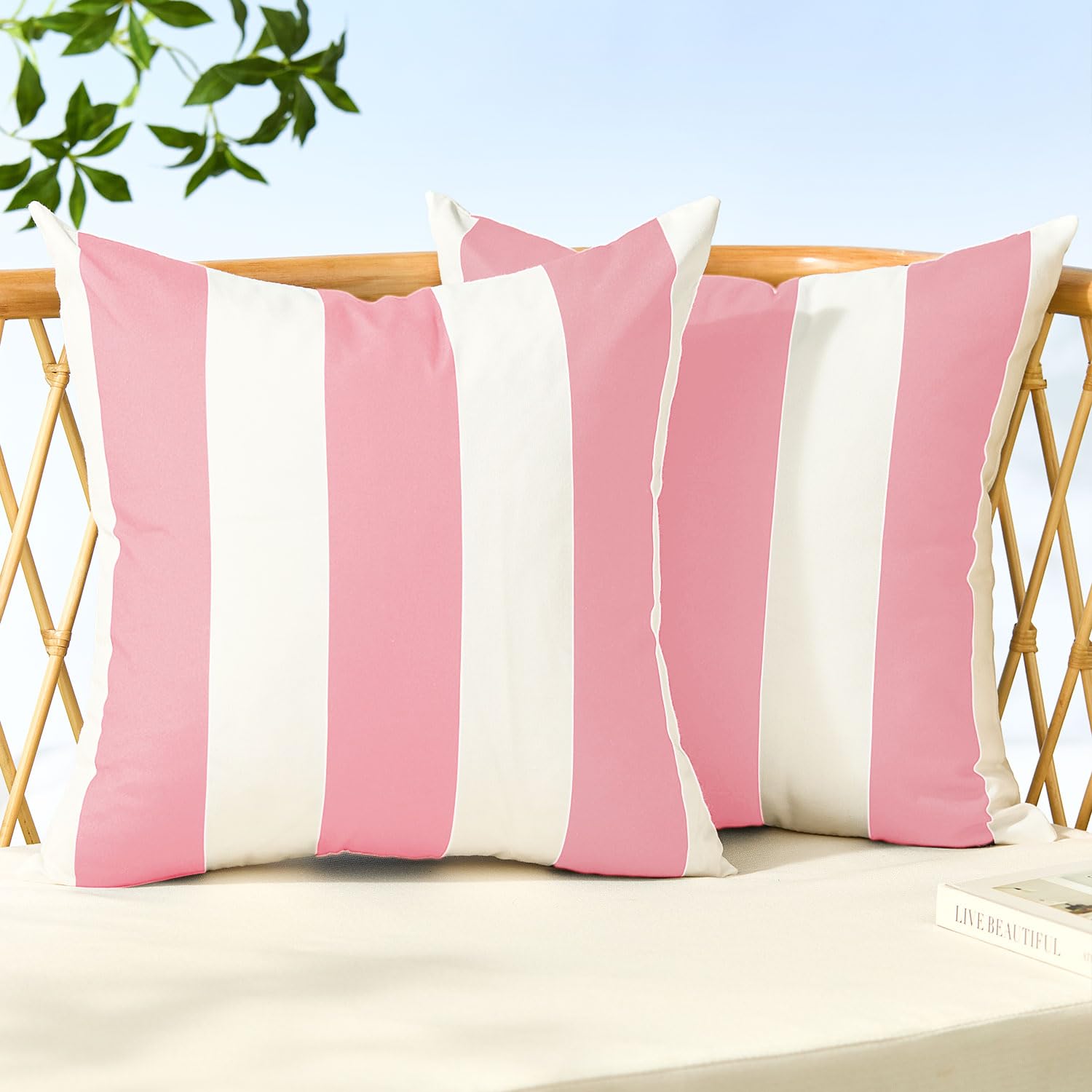 Allorry Outdoor Pillow Covers 16x16 Pink Striped Outdoor Decor JB007H16