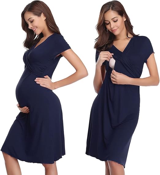 Irdcomps Robe Chemise de Maternité et Allaitement en Coton Doux Col V