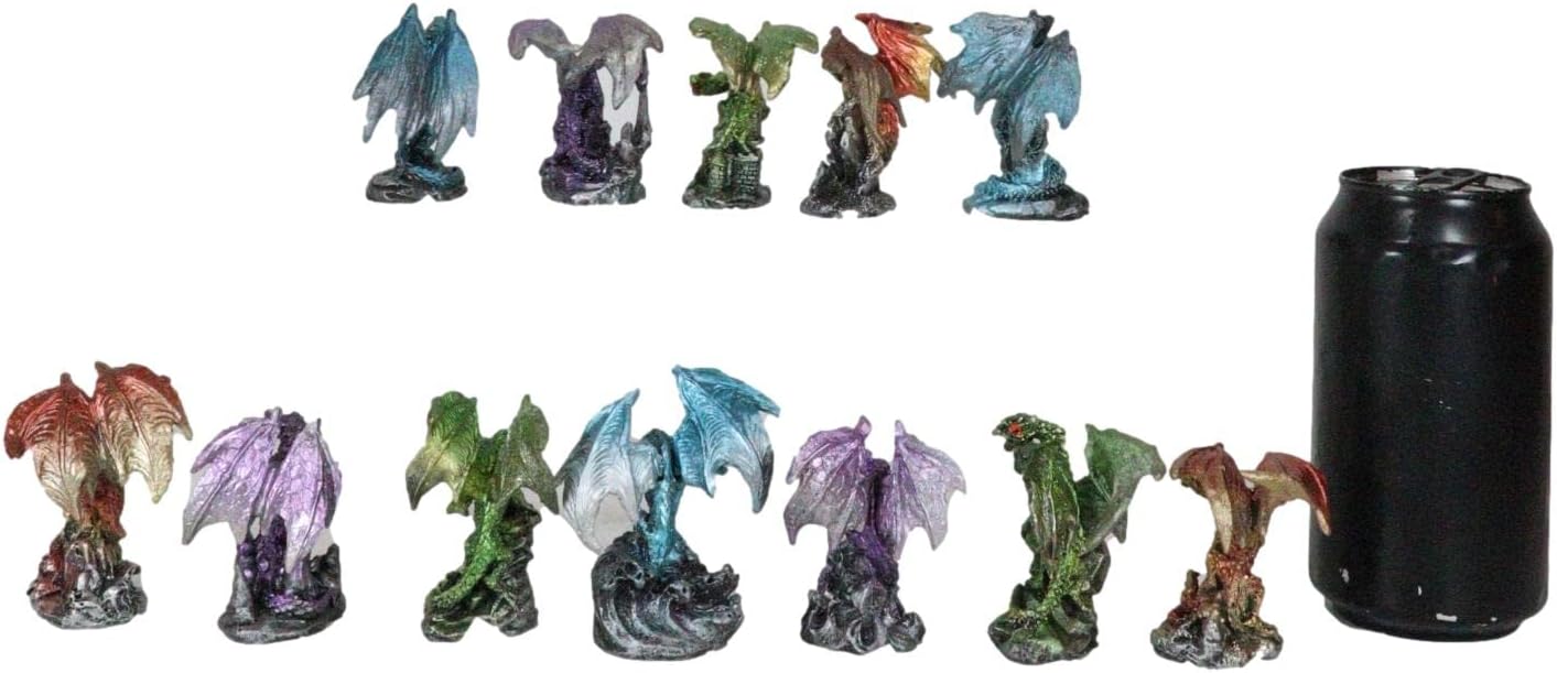 Ebros Gift Medieval Mini Dragons Guarding King's Landing Castle Fortress Display Stand Figurine Set 11" Tall Consisting of 12 Colorful Miniature Dragons and Rocky Castle Display Setup