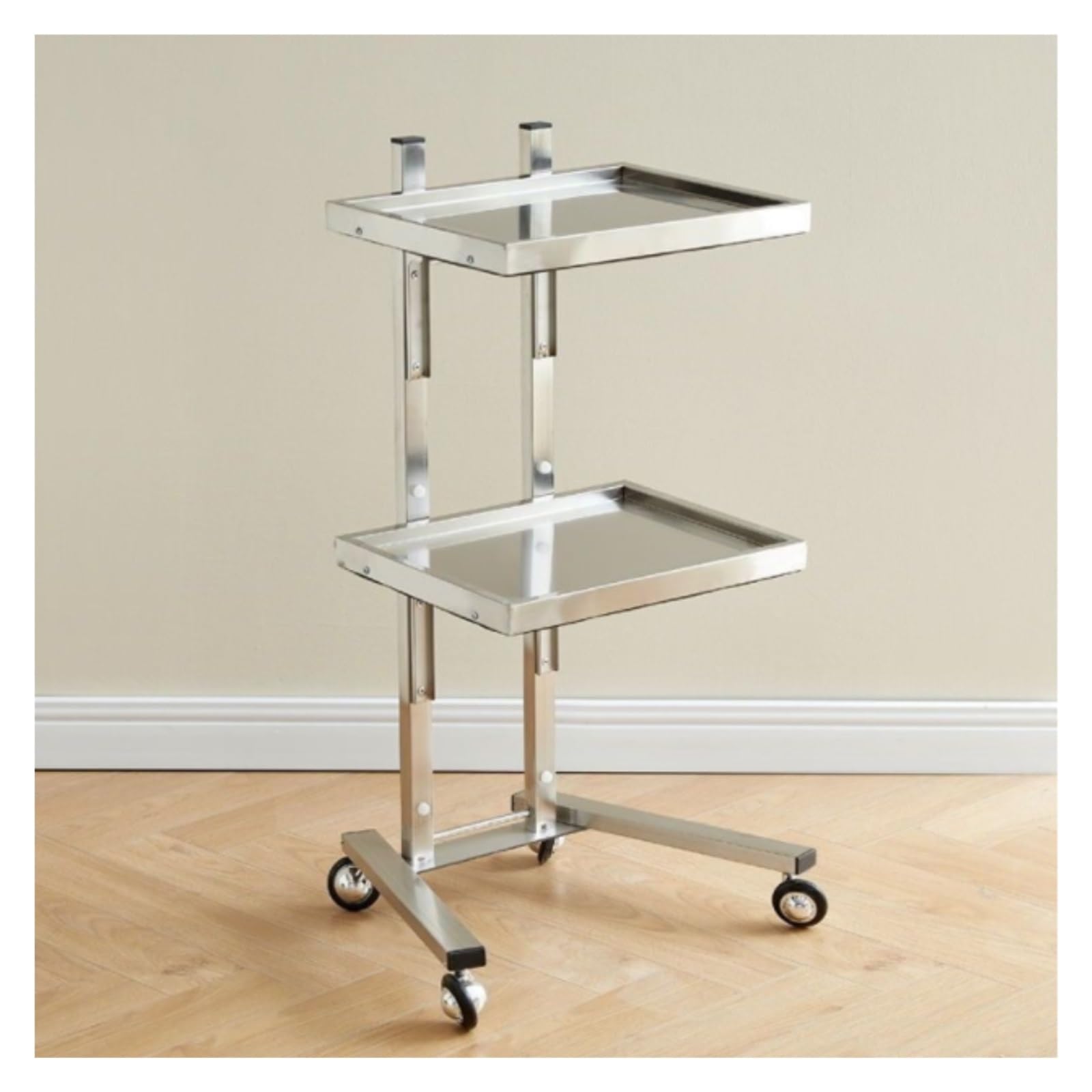 2 Tiers Hairdressing Movable Rolling Cart For Barber Shops(Silver)