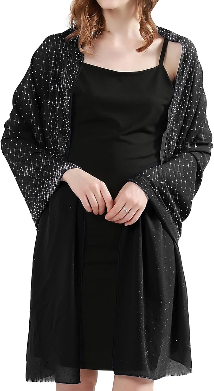 BANETTETA Shine Bright Like a Diamond Chiffon Sparkly Rhinestone Shawls and Wraps for Evening Dresses Weddings - Image 3