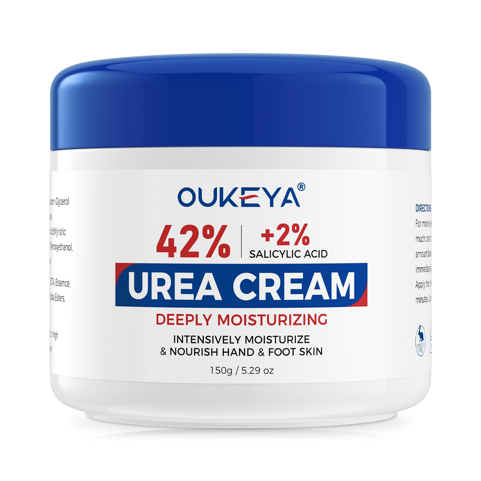 OUKEYA Urea Creme 42% mit 2% Salicylsäure Neue Rezeptur, Fusscreme Feuchtigkeit & Reparatur für Trockene, Füße, Fersen, Knie, Hände, Fußcreme, Hornhautentferner, Entfernt Hühneraugen, Tote Haut