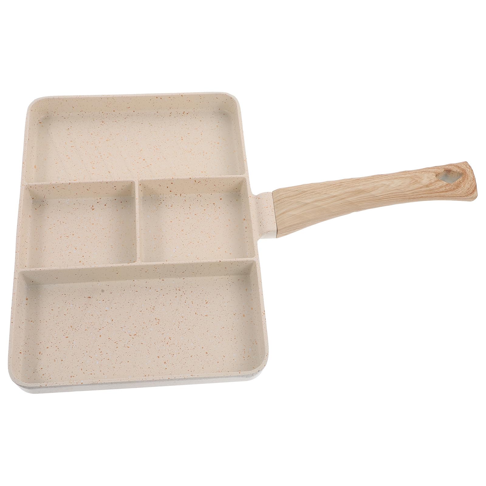 Poêle multifonction en alliage d'aluminium beige avec poignée bois et rainures