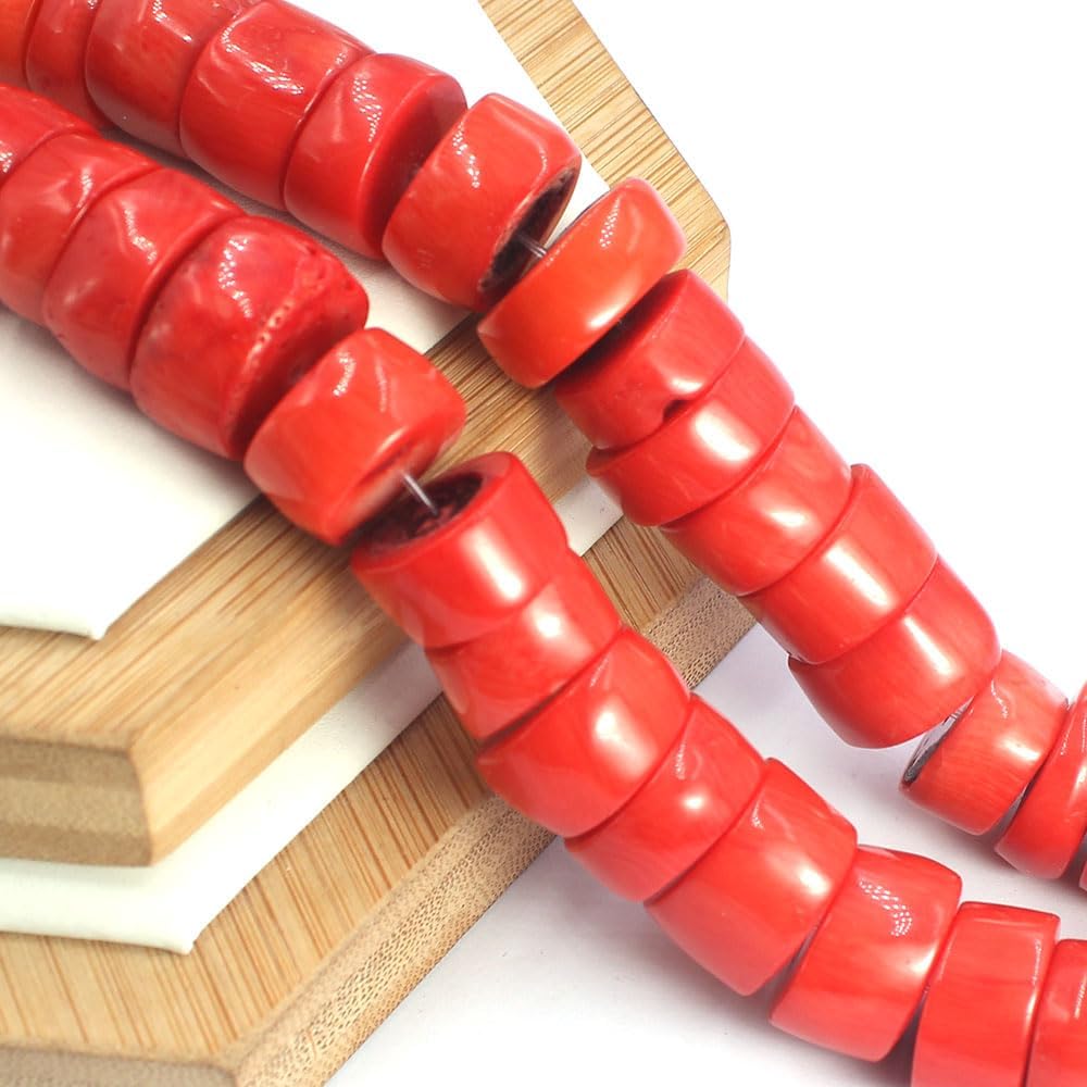 Jewelry Making Craft 14-24mm Spacer Tube Button Orange Sea Bamboo Coral Gemstone Jewelry Tibetan Loose Beads Strand 15" (16-18mm)