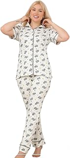 طقم بيجامة قطن كلاسيك بازرار للنساء، ونصف اكمام مطبوعة من القطن، مكون من قطعتين بيجامة مريحة متعددة الالوان بسيطة وفريدة للنساء، 3xl-L