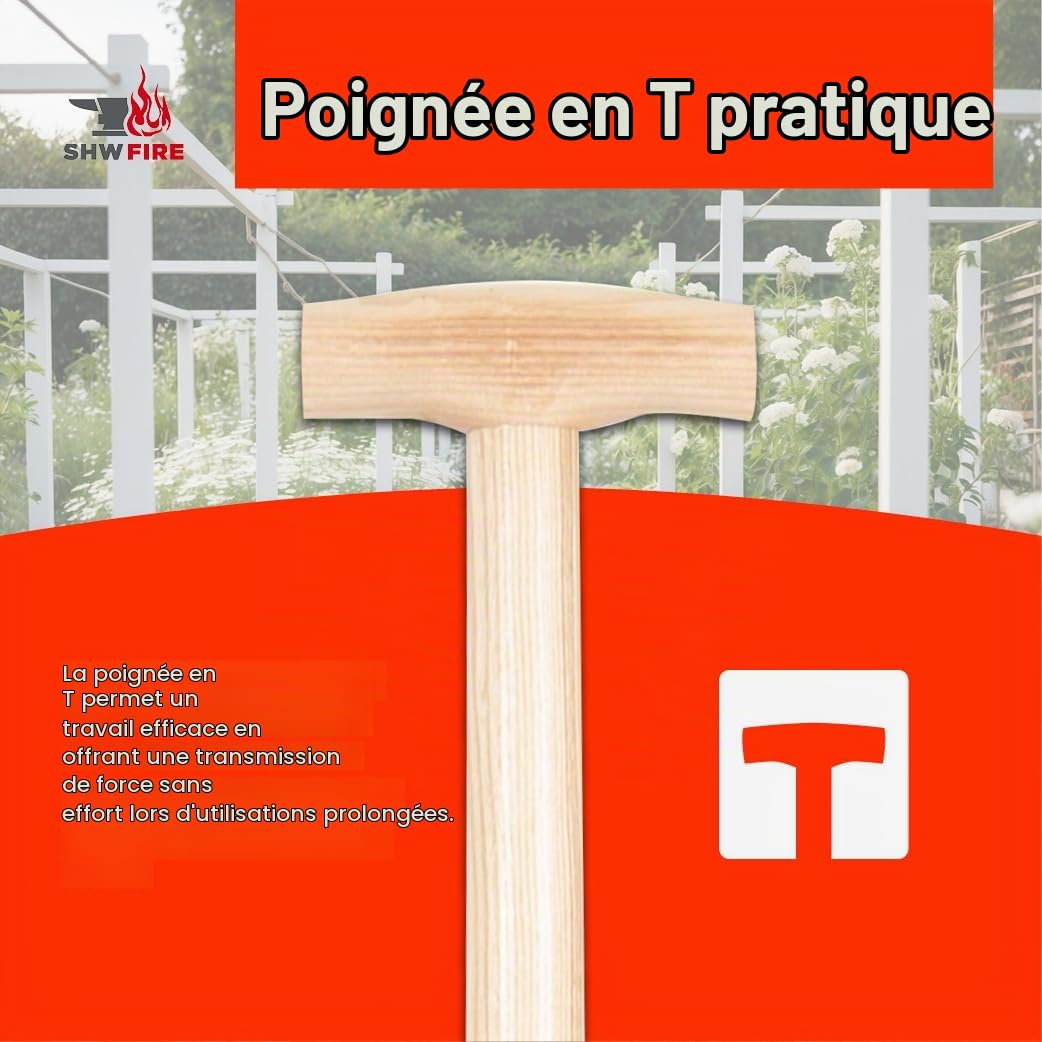 SHW-FIRE Désherbeur professionnel avec manche en bois de frêne de 82 cm – Forgé à la main avec marche pratique