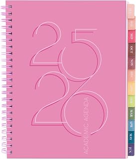 Rileys Academic Planner 2025-2026, Daily, Weekly & Monthly Planner, July 2025 - June 2026, Student Notes Pages, Twin-Wire Binding, Weekly Agenda for School & Work (8 x 6-Inches, Pink, Deco)