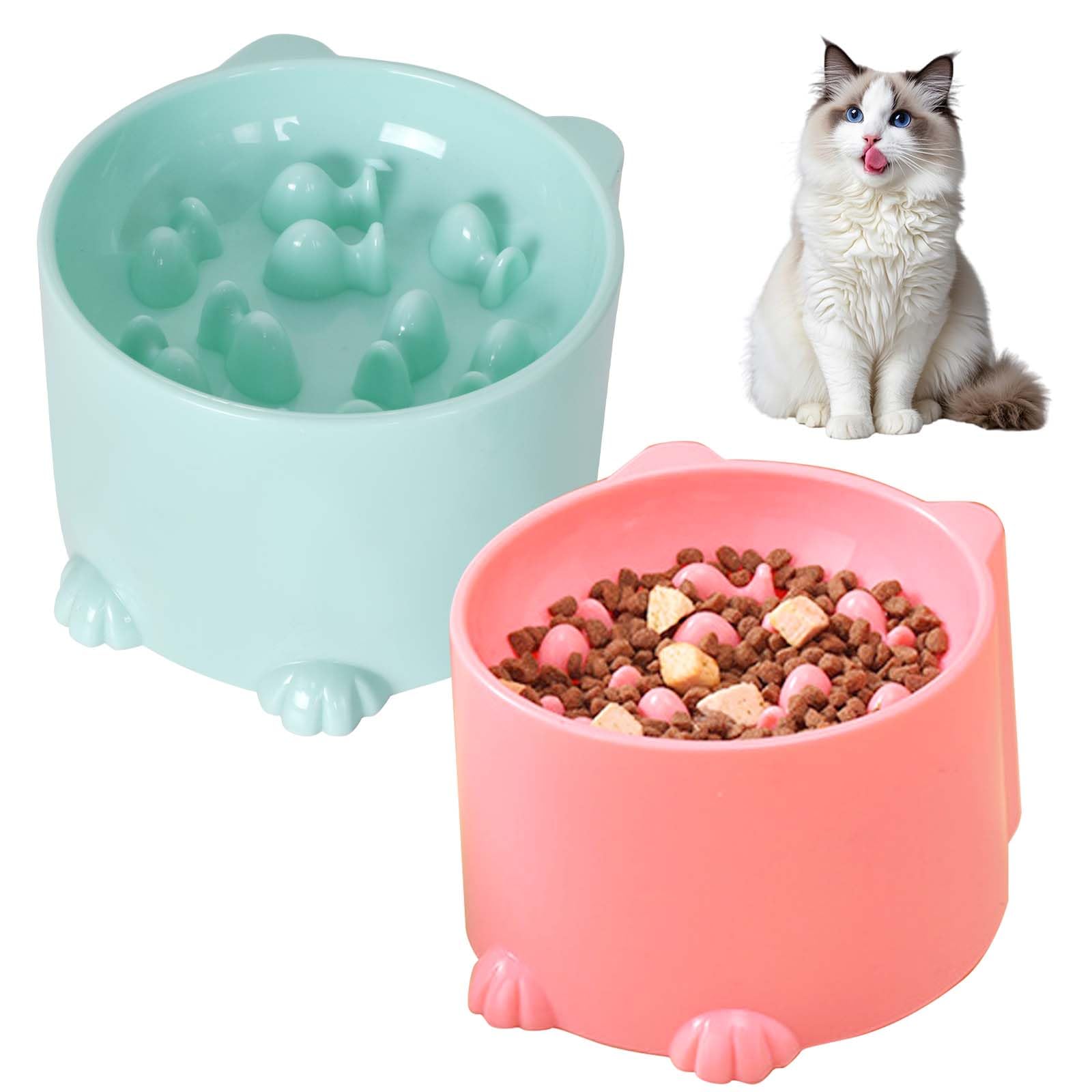 2 Pezzi Ciotole Anti-Ingozzamento Gatto, Ciotole Rialzate per Gatti, Protezione del Collo, Ciotole per Mangiare Lentamente per Animali Anti-Soffocamento, per Gatti e Piccolo Cane (Rosa, Verde)