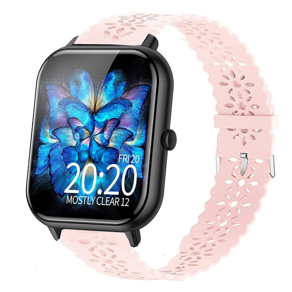 Compatible for RLQA Smart Watch Bands, Lamshaw 20mm Quick Release Silicone Lace Replacement Straps Compatible for IOWODO R30 Pro/OYV TGW008, TOUCHELEX Gaea Series K802 1.28 Smart Watch/RLQA 54 1.83"