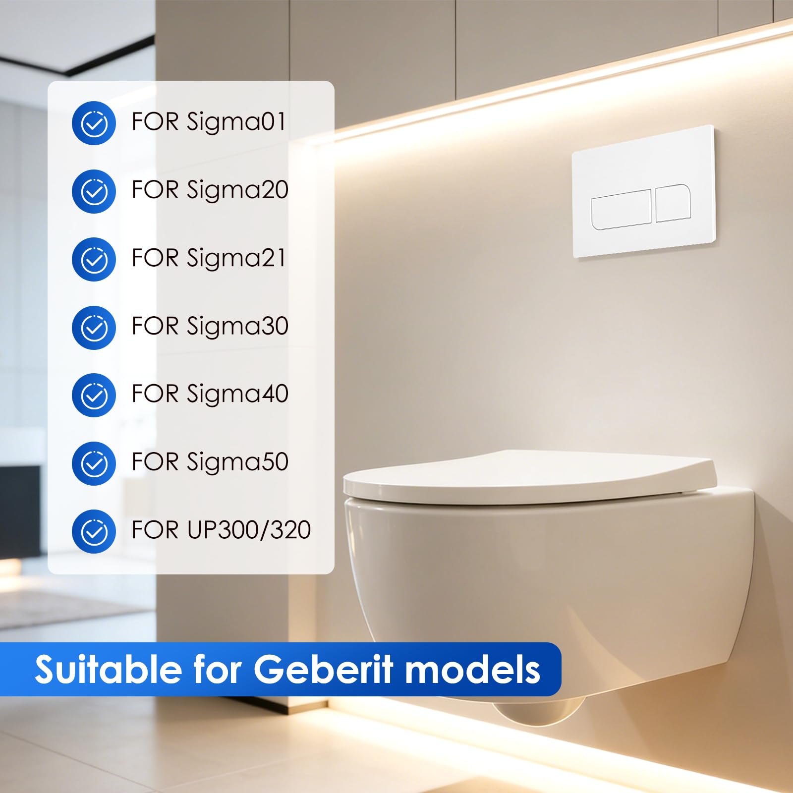 Plaque de Commande WC Blanche Double Chasse, Plaque de déclenchement de Réservoir, Compatible Geberit Sigma et UP300 & UP320 pour Salle de Bain