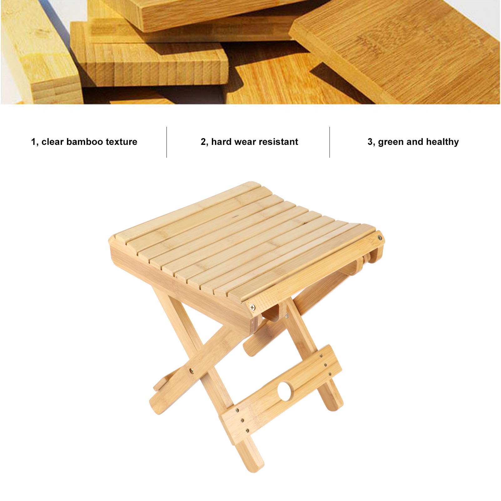 Brrnoo Taburete Plegable de bambú con Esquinas Curvas Antirrayas para Baño | Adecuado para Afeitado, Sauna, Spa, Patio y Viajes, Pintura a Base de Agua No Tóxica, Material de bambú Resistente
