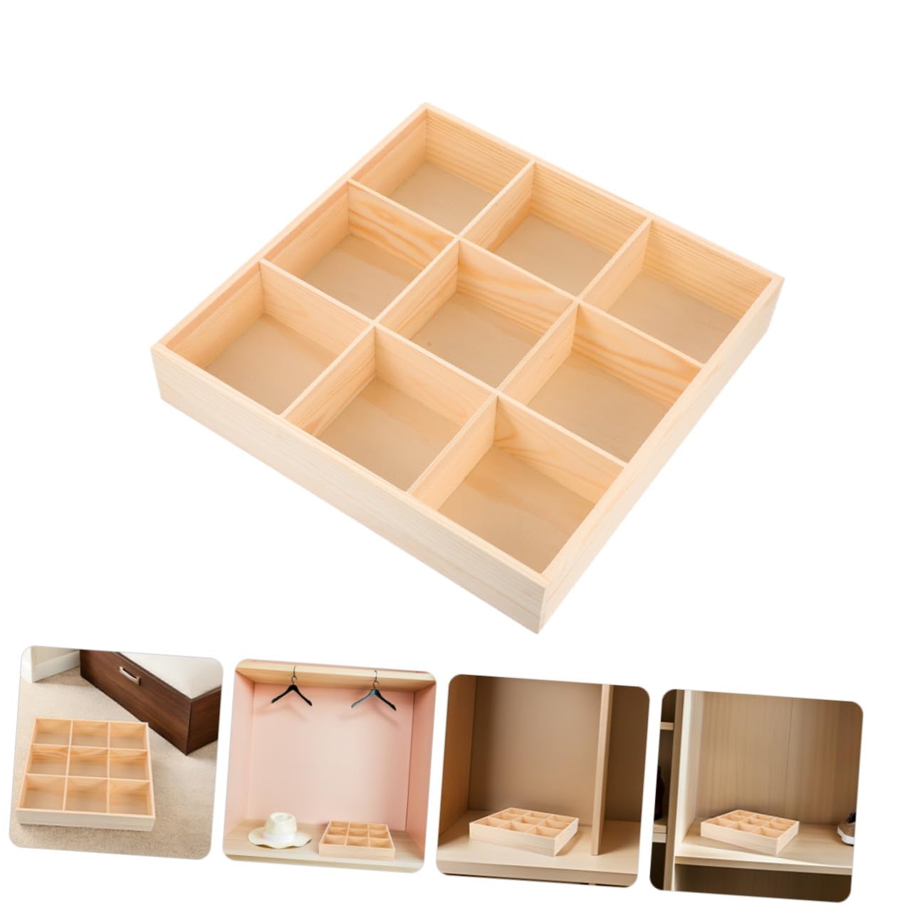 SHINEOFI 2 piezas Organizador Madera para Ropa Interior y Calcetines Caja Multi Compartimentos para Armario y Cómoda para Optimizar Espacio Dormitorios