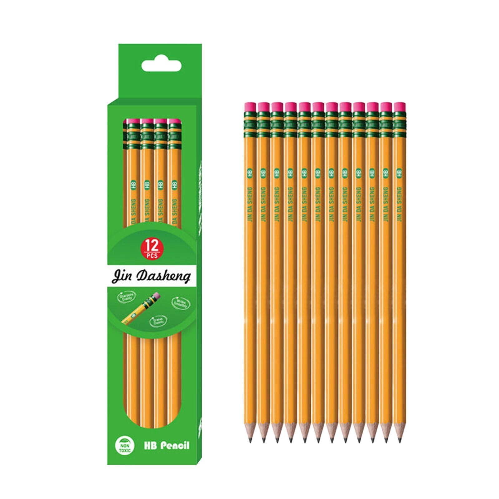 12Pcs Hexagonal Wooden Pencils,HB Pencils with Rubbers On The End