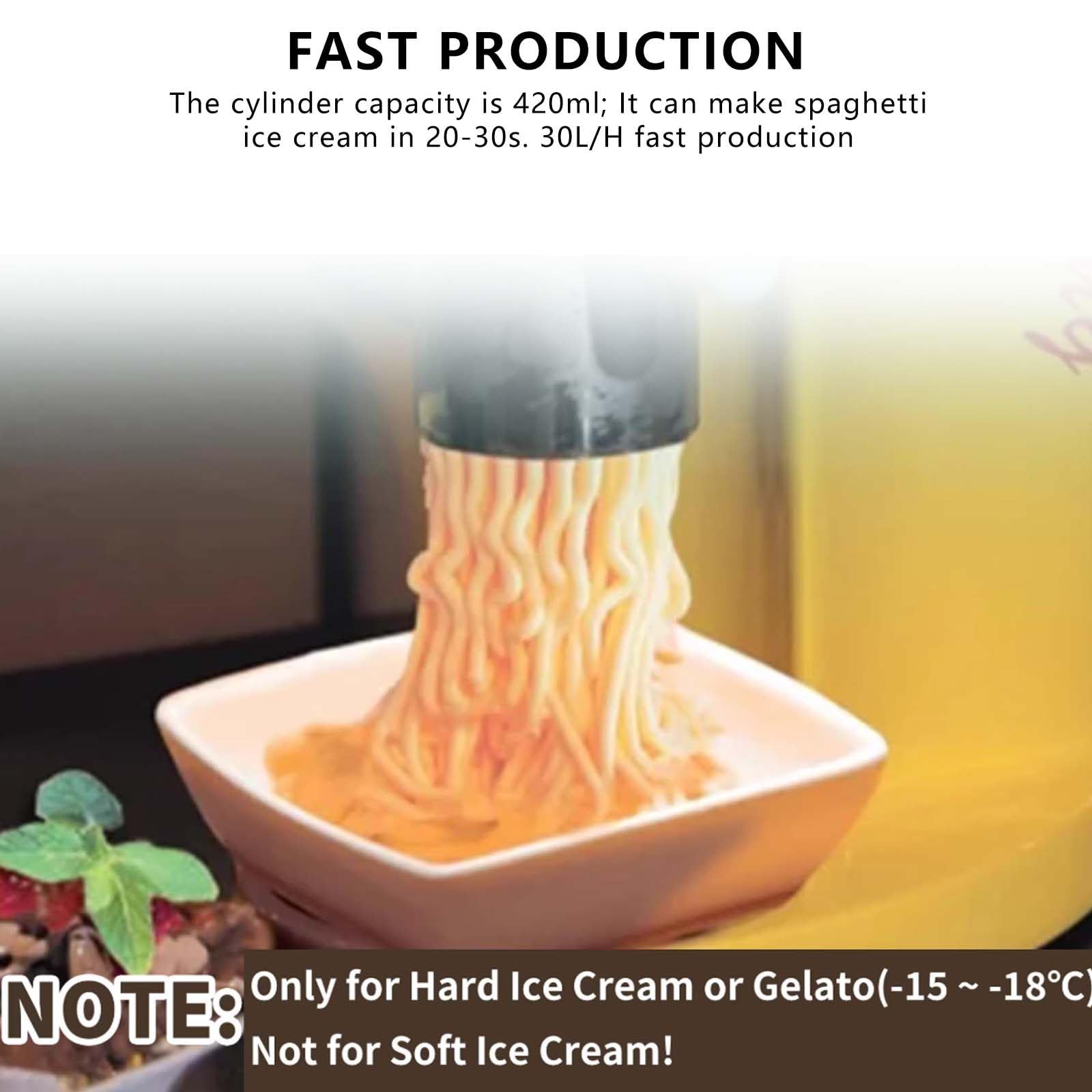 MáQuina para Helado De Espagueti, con 4 Formas Decorativas, Tolva De 420 Ml, Encendido con Un Solo Toque, Ideal para Banquetes, Fiestas y Servicios De Catering White