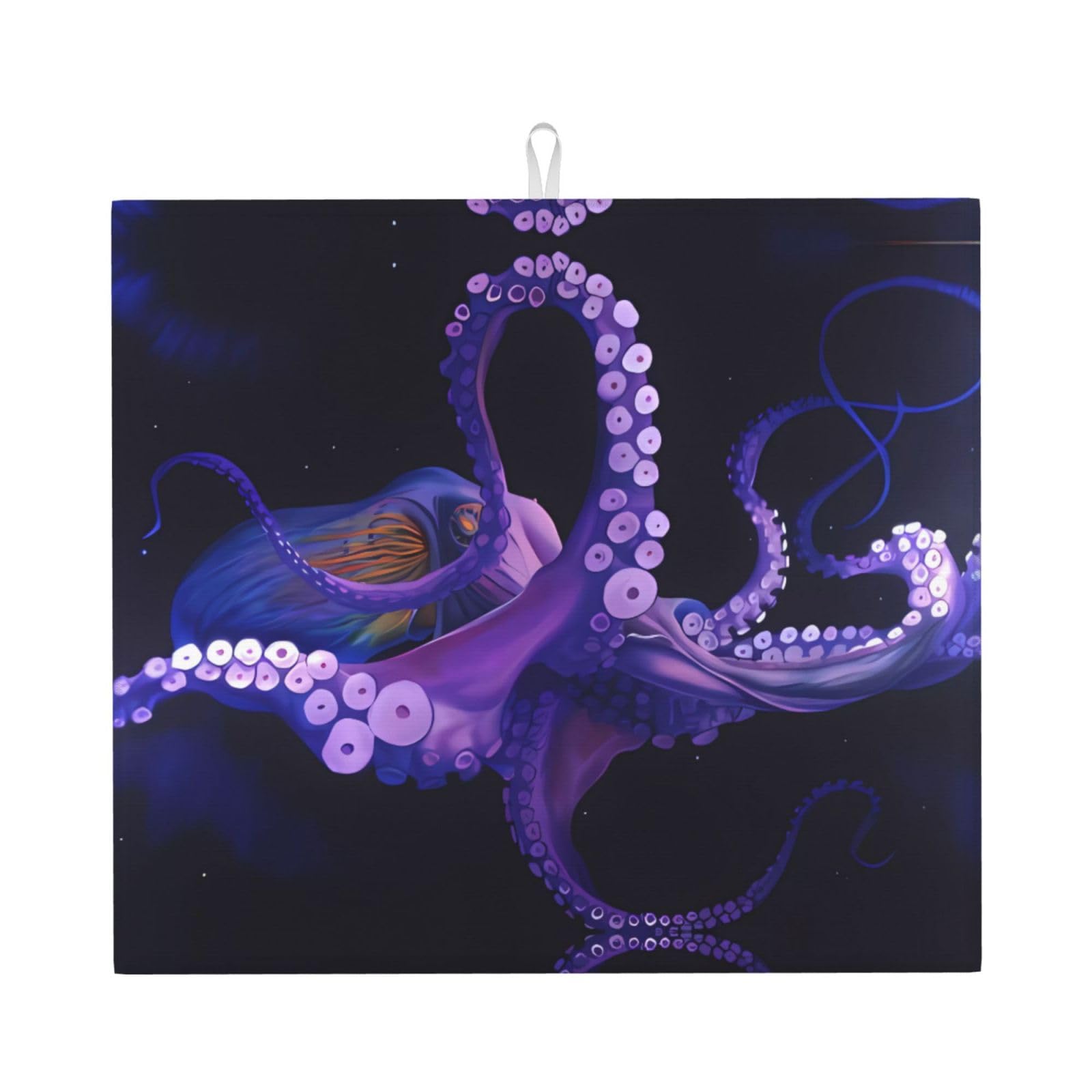 HJFCZH Purple Octopus Prints Kitchen Drying Mat - Absorbent Dish Drying Throw with Vibrant Prints, Quick-Dry Countertop Layer for Dishes & Appliances - Non-Slip & Foldable