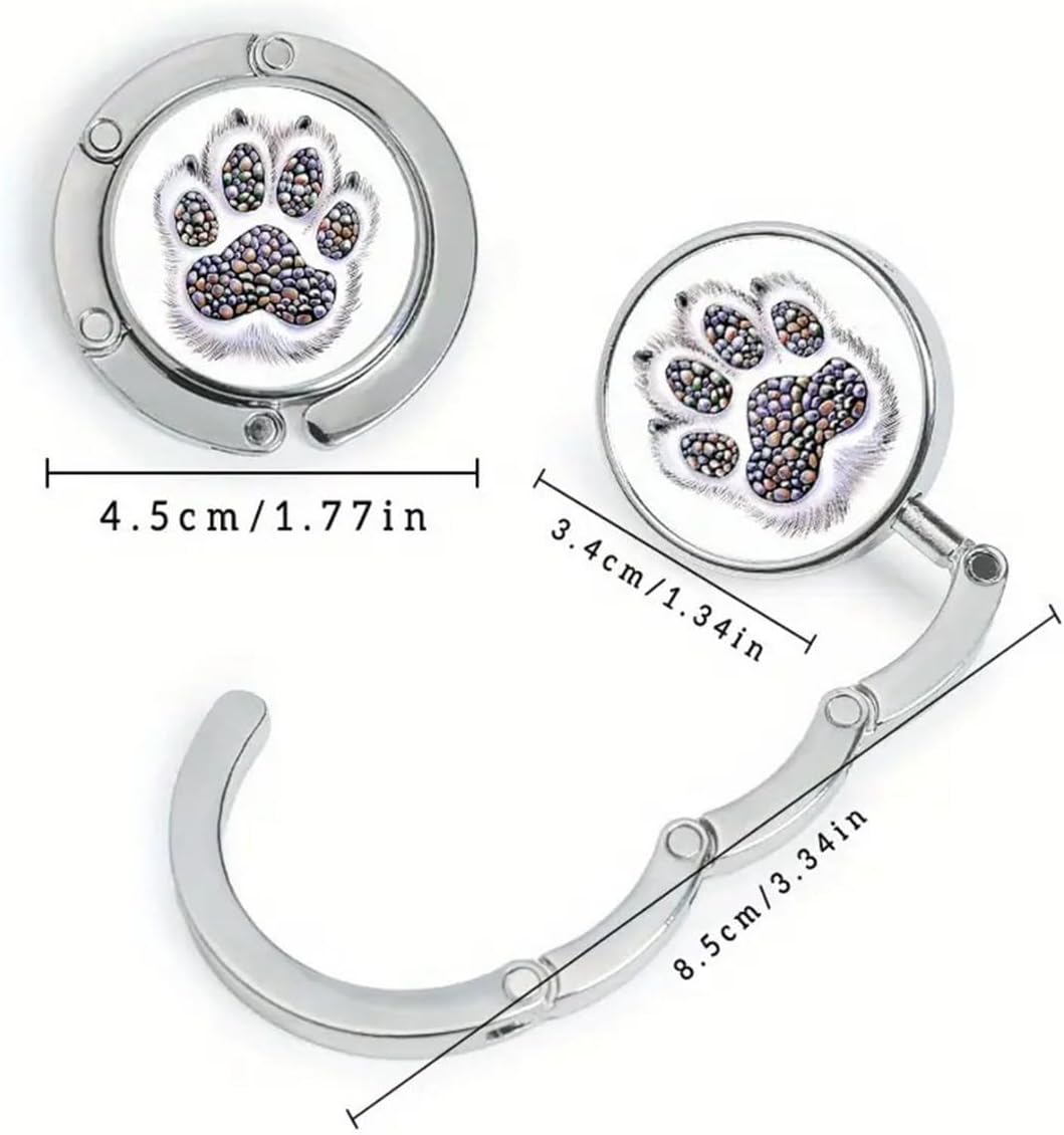 Cat Paw Print Foldable Table Hook Portable Silver Tone Purse Hanger Bag Holder with Non Slip Pad Compact Desk Hook for Handbags Backpacks Keys & Daily Accessories Organization