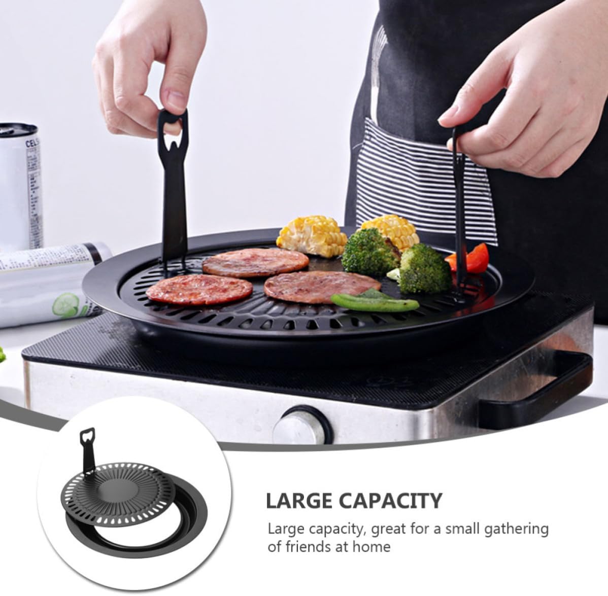 Non Stick Grill Pan Barbecue Tray Stainless Steel Black Large Capacity