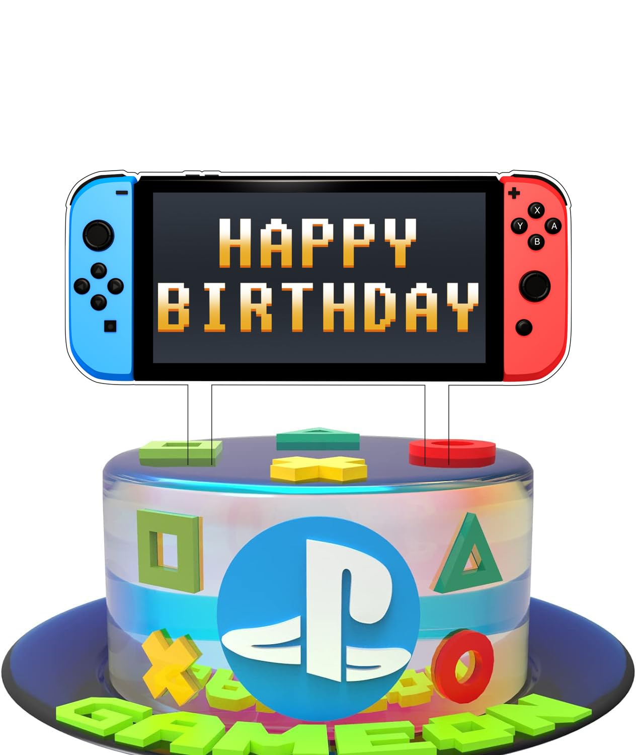 Video Game Cake Toppers Game Controller Theme Cake Decorations Birthday Cake Decorations Picks for Boys Gaming Themed Birthday Party (red)