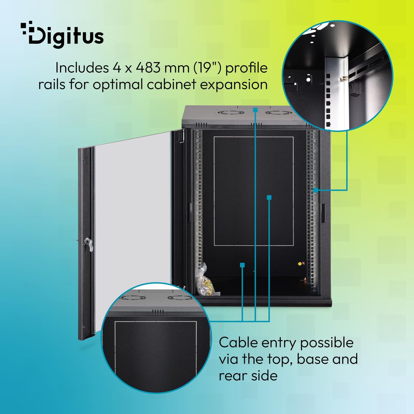 DIGITUS Armoire réseau – 19 Pouces, 16 U – Non montée – Dynamic-N – Noir | Profondeur de 450 mm – Profondeur utile de 320 mm – Montage mural – Capacité de charge de 60 kg – Porte vitrée