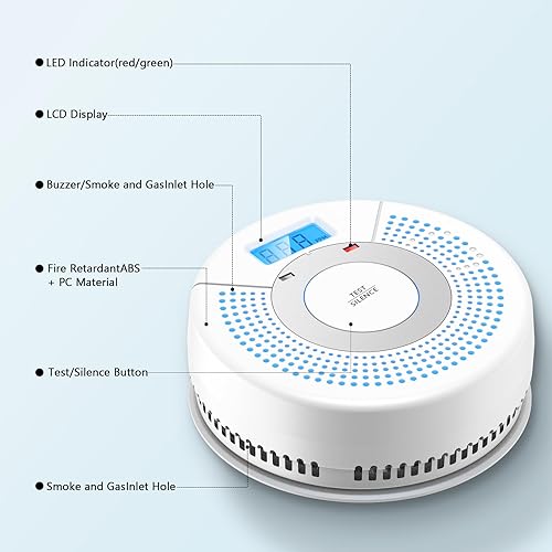 Miniatura 7 de Linsoal Paquete de 3 alarmas fotoeléctricas de humo y detector de monóxido de carbono con batería con pantalla digital (blanco)