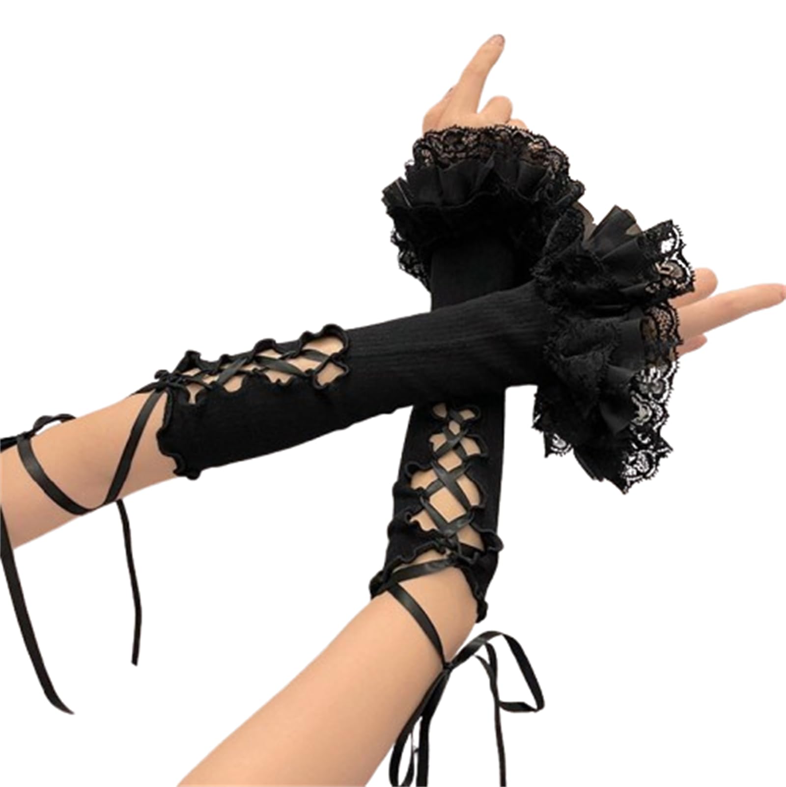 Muiltvoe Y2K Accessories Cutecore Grunge Gloves for Women Gothic Fingerless Ripped Long Sleeve Cosplay Lolita Cute Arm Warmers