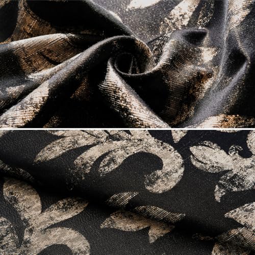 Image of CozyDH Black Gold Comforter Set Queen - 7 Piece Luxury Jacquard Silky Bed in a Bag, Vintage Floral Striped Damask, All-Season Down Alternative Bedding with Bed Skirt, Shams, Decorative Pillow