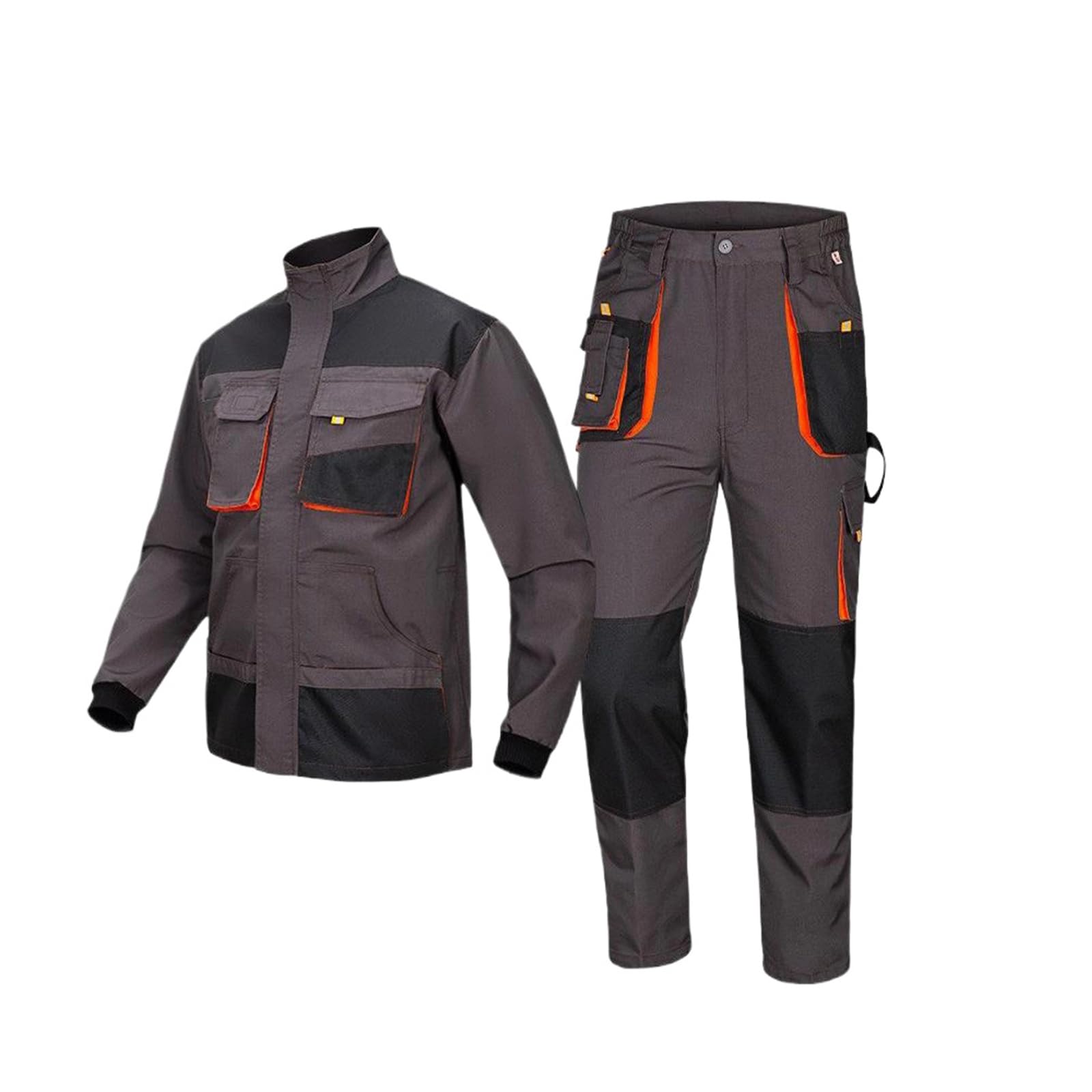 Maizoon Tuta da uomo a maniche lunghe multi tasca in poliestere divisa con cerniera pantaloni per magazzini meccanici officina uniforme lavoro grigio set