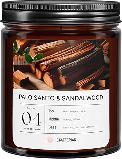 Premium Palo Santo Aromatherapy Candles - 100% Natural Soy Wax for Clean Burning, Relaxing & Purifying Scent, Hand-Poured, Eco-Friendly, Perfect for Meditation, Stress Relief & Home Decor - 8 oz