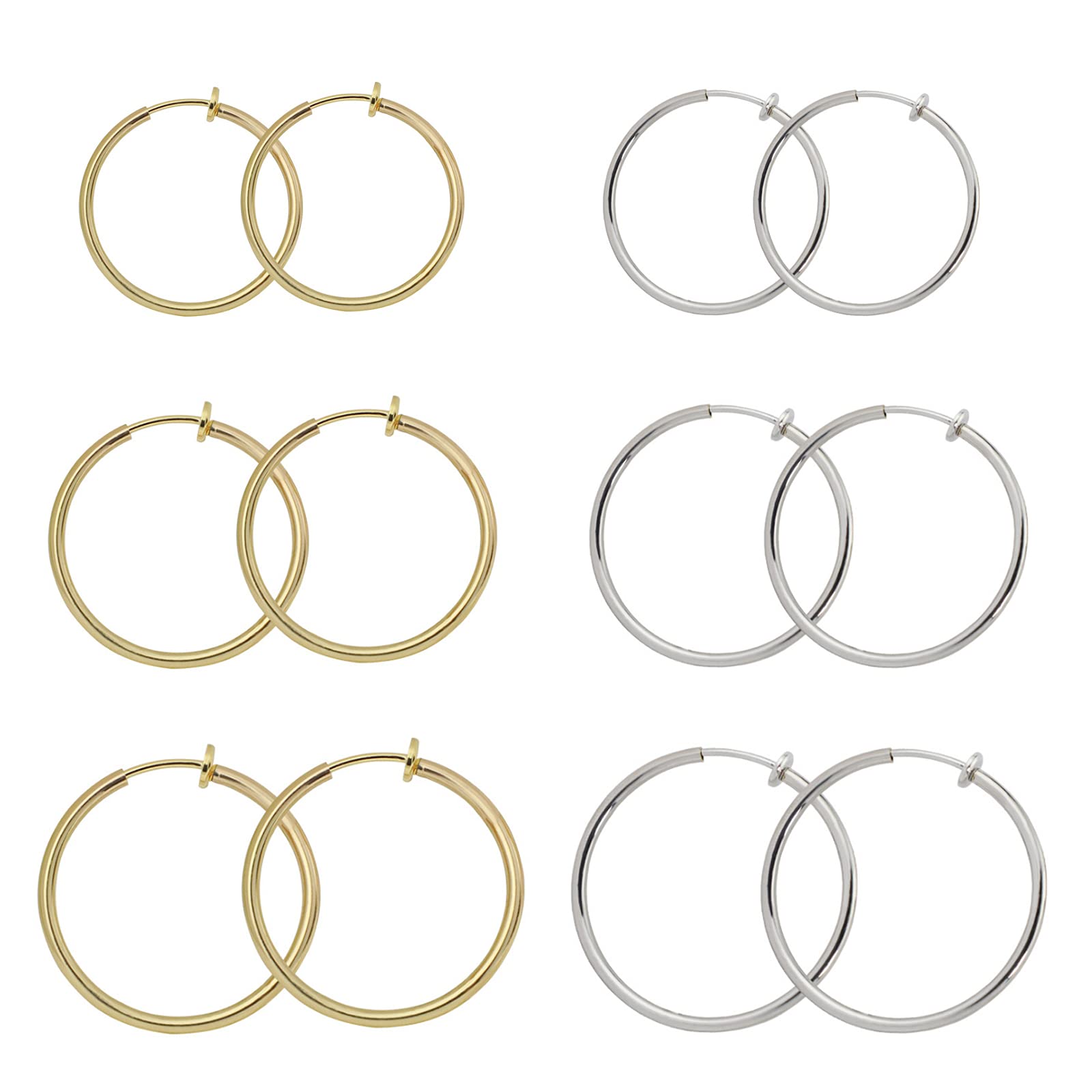Zeayebsr 6 Pares Pendientes de Aro de Cartílago Pendientes de Aro Pequeños de Acero Inoxidable Anillos de Labio Nariz, Pendientes de aro de Dorado plata de ley 925 para Hombres Mujer