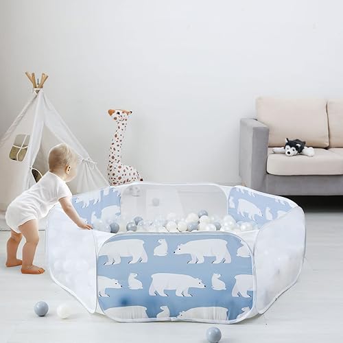 Miniatura 7 de Tienda de campaña grande para niños y niñas, para interiores y exteriores, con bolsa de transporte, pelotas no incluidas (oso)