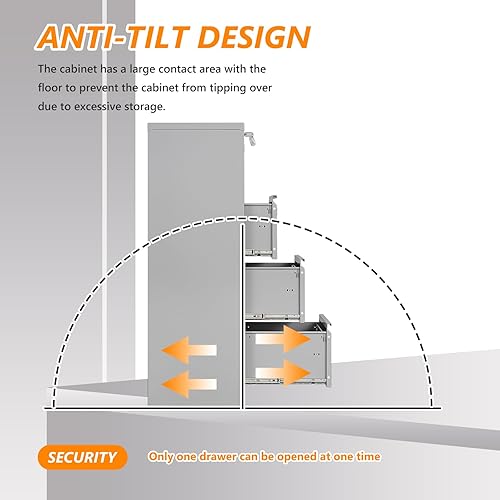 Miniatura 6 de Armario de almacenamiento vertical de metal, archivador de 4 cajones con cerradura, archivadores verticales de 18 pulgadas de profundidad para