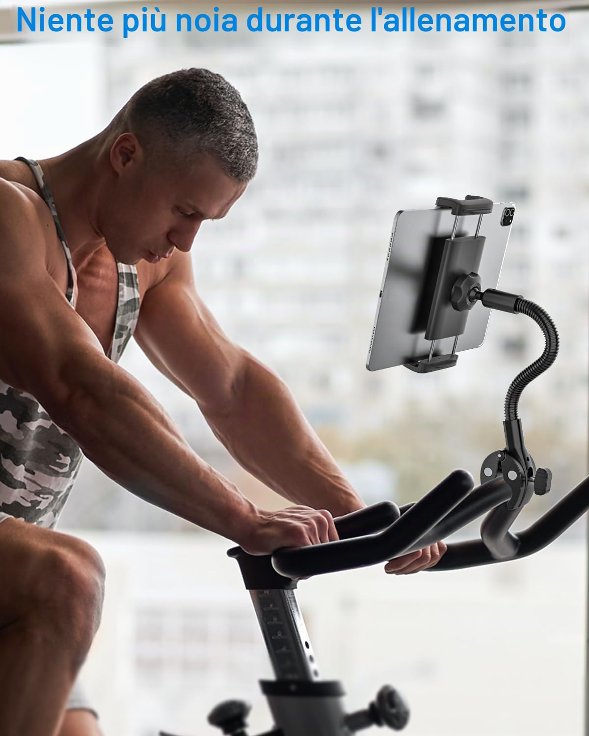 Supporto Tablet Cyclette Bici per 4-13" Tablet Cellulare, Porta Tablet Tapis Roulant, Supporto Tablet a Collo di Cigno Robusto e Flessibile, Collo Oca Porta Tablet Spinning Bicicletta