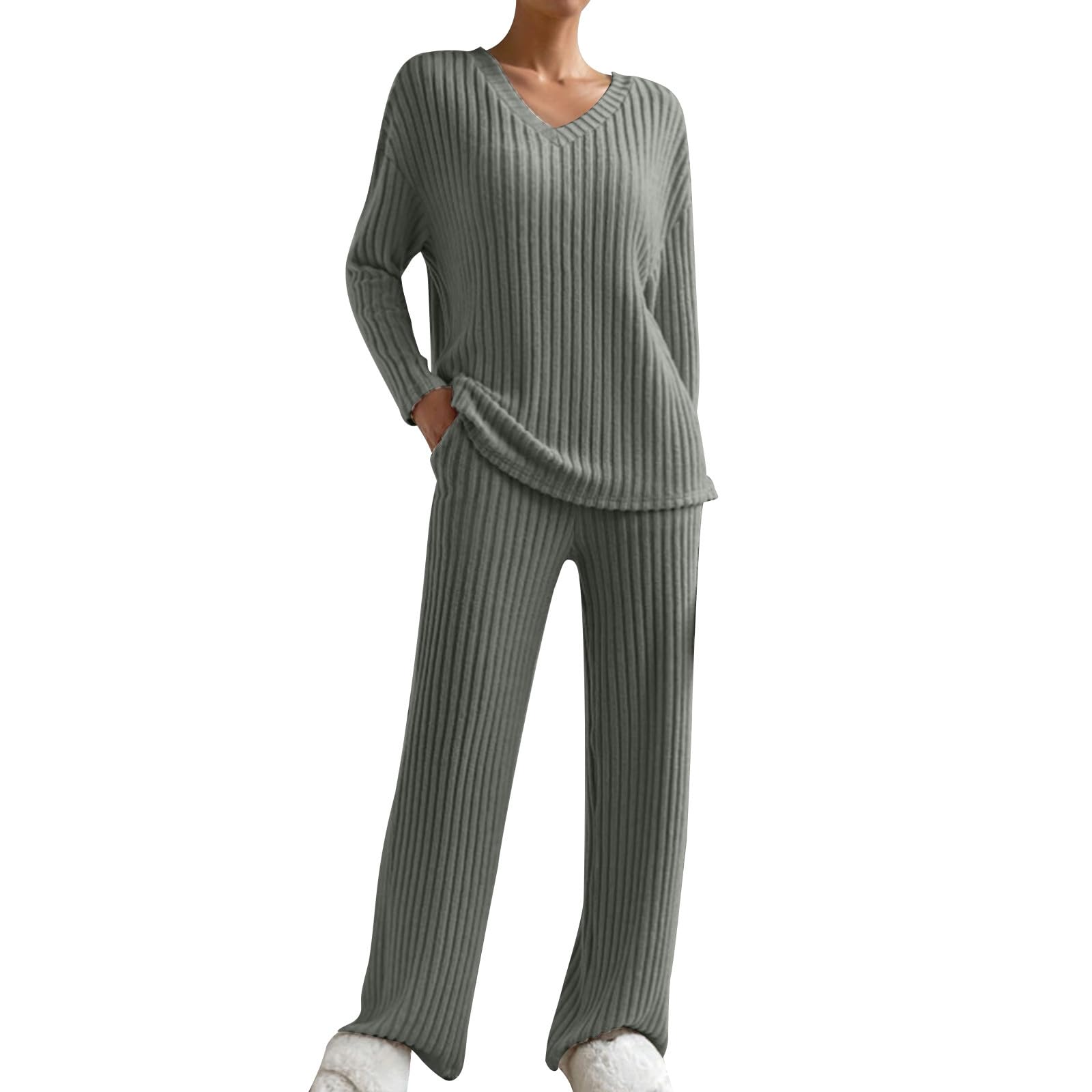 AGYMNX Ensemble De Pyjama Pour Femme, Vêtements De Nuit, Haut à Manches Courtes Et Pantalon Long, Tenues 2 Pièces, Pyjama Confortable à Col Rond Avec Poches S-XL, Beige, S-M