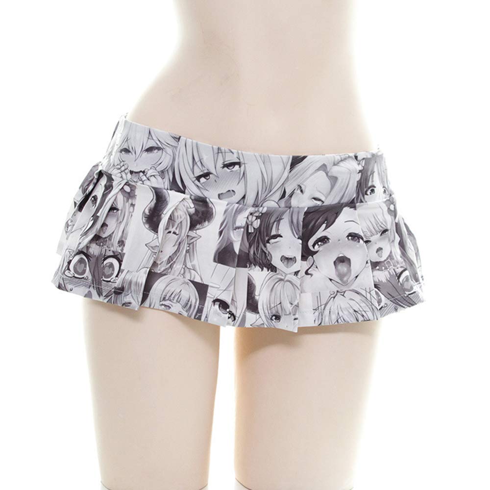 JasmyGirls Sexy Ahegao Skirt Hentais Anime Cosplay Lingerie Costume Kawaii Japanese Mini Skirt Halloween Lolita (Grey2)