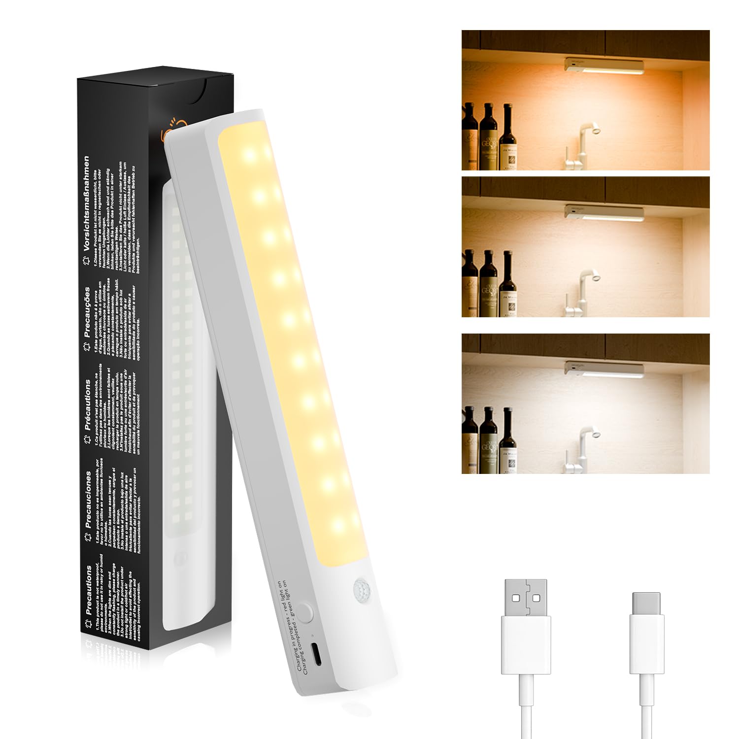 LIYIH Under Cabinet Lights Wireless,Rechargeable LED Cabinet Lights | 3 Color Temperatures & 2 Working Modes, LED Lights for Bedroom, Easy Installation