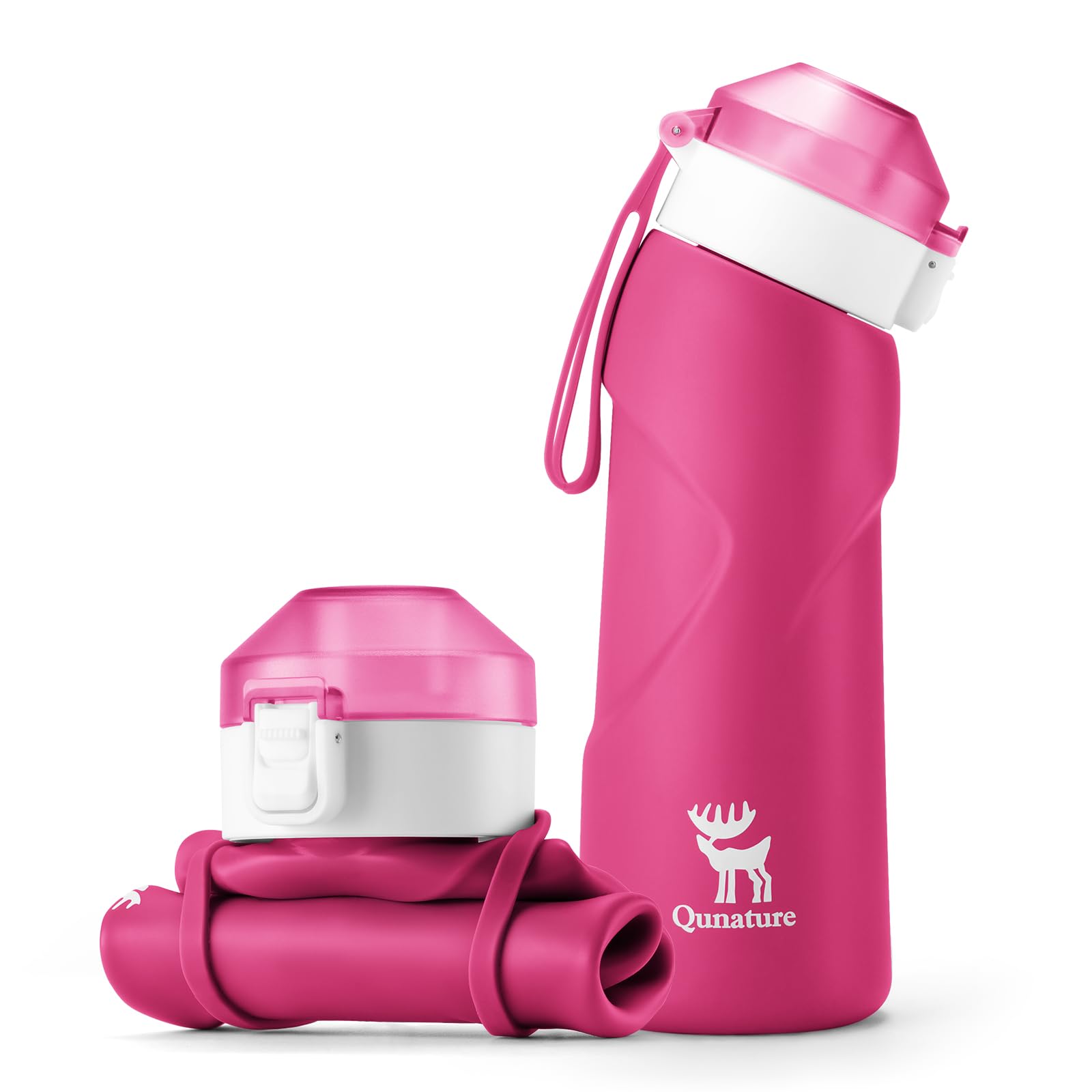 Qunature Collapsible Water Bottle Silicone Camping Bottle 700 ml Portable Leakproof Foldable Cup for Camping Hiking Exercising, Pink
