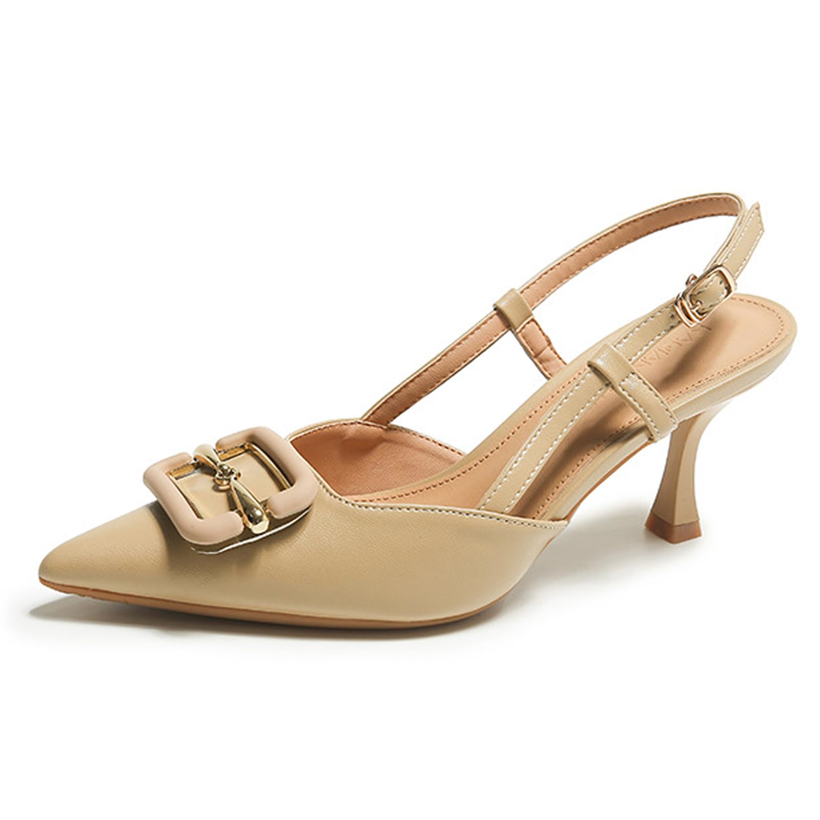 Damen Slingpumps Elegant Kitten Heel Schnall Blockabsatz Sandalen Pointed Toe Schuh 7cm Lässig Büroschuhe Dress Schuhe